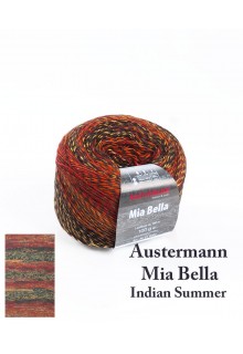 Strikkegarn uld og polyacryl Mia Bella med skønne brede farveforløb i skønne varme brune og gyldne nuancer - Indian Summer